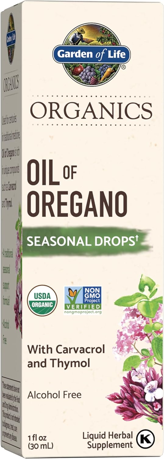 Garden of Life Organics Oil of Oregano Seasonal Drops 1fl oz (30 mL) Liquid, Concentrated Plant Based Immune Support - Alcohol-Free, Organic, Non-GMO, Vegan & Gluten Free Herbal Supplements 24hrsmart