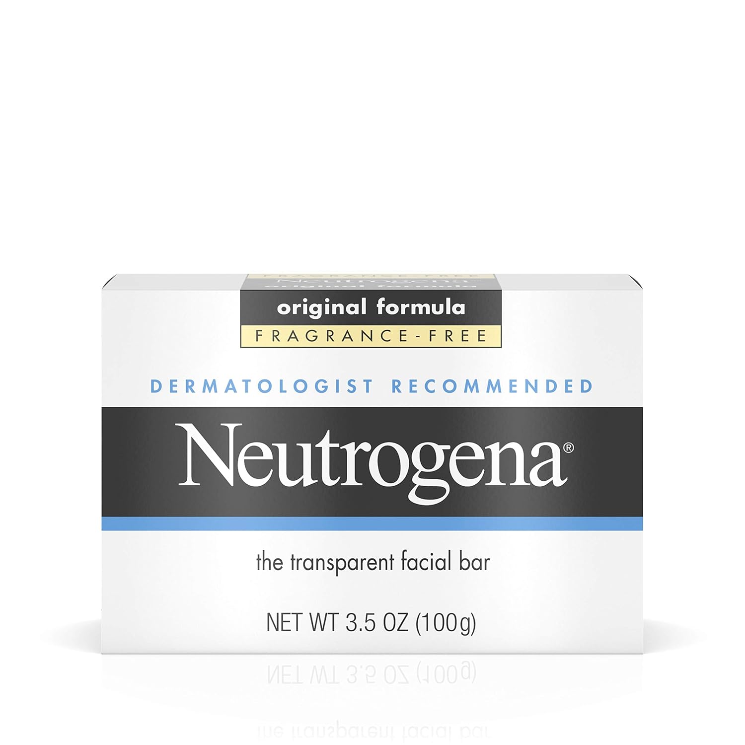 Neutrogena Original Fragrance-Free Facial Cleansing Bar with Glycerin, Pure & Transparent Gentle Face Wash Bar Soap, Free of Harsh Detergents, Dyes & Hardeners, 3.5 oz 24Hr Smart