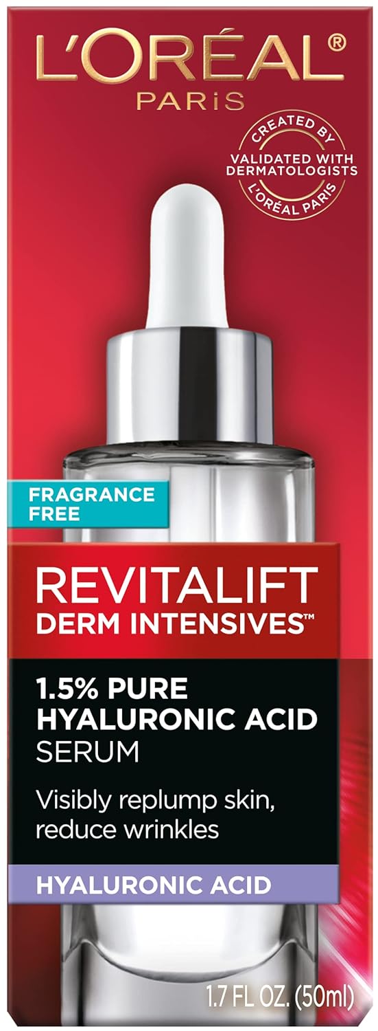 L'Oreal Paris Revitalift 1.5% Pure Hyaluronic Acid Face Serum, Hydrate & Reduce Wrinkles, Fragrance Free 1.7 oz - 24hrsmart