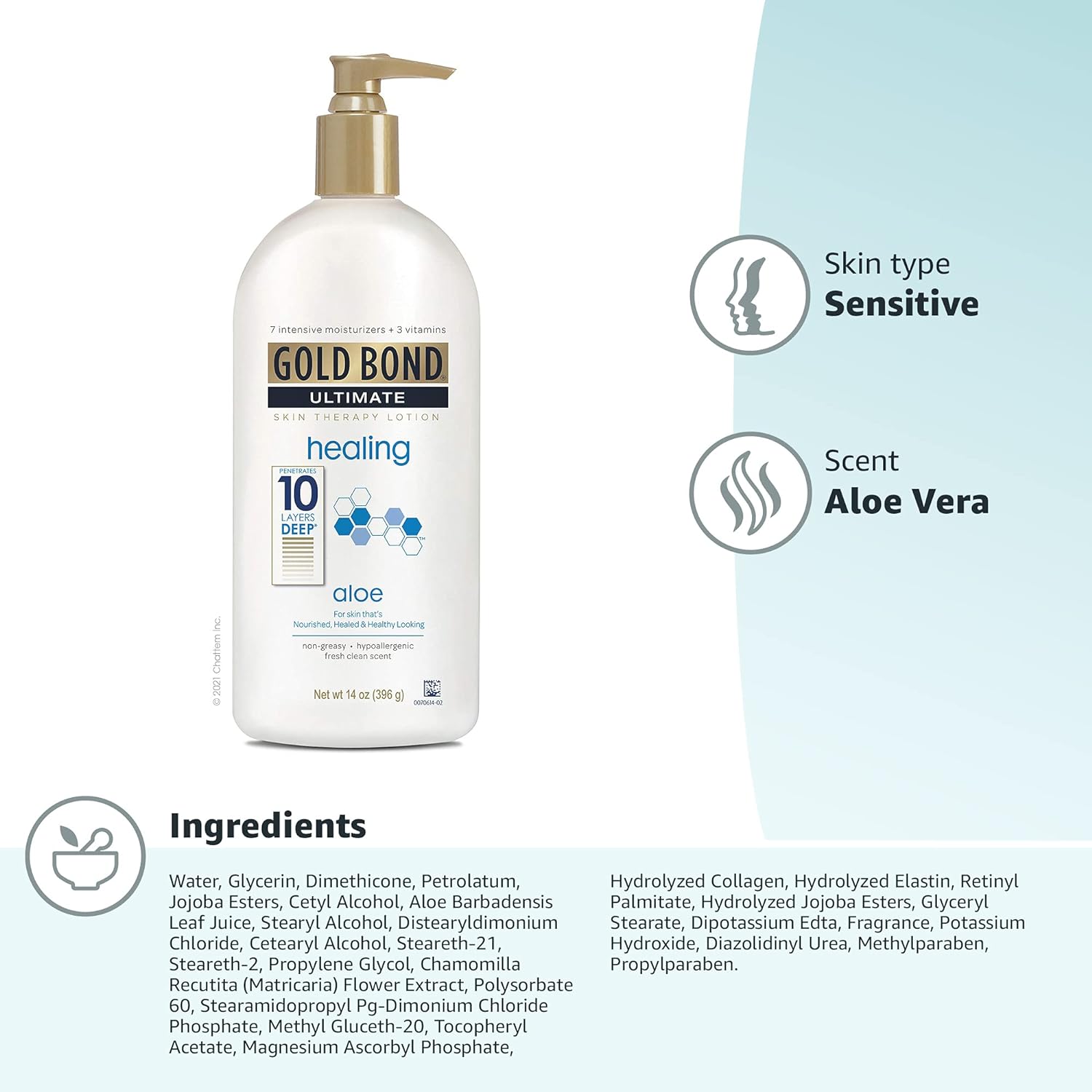 Gold Bond Healing Hydrating Lotion, 14 oz., With Aloe, Moisturizes, Immediate 24-Hour Hydration - 24hrsmart