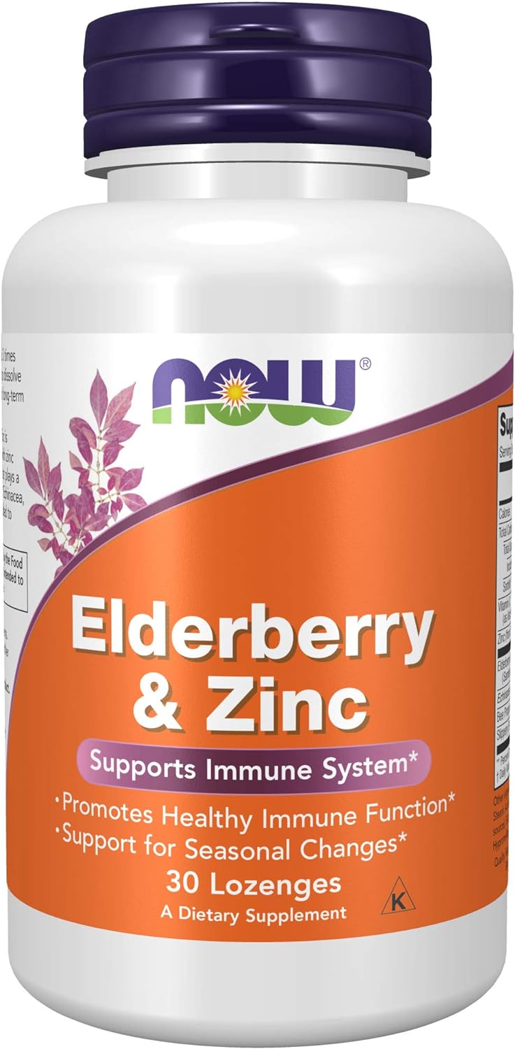 NOW Foods Elderberry & Zinc, 30 Lozenges 24Hr Smart