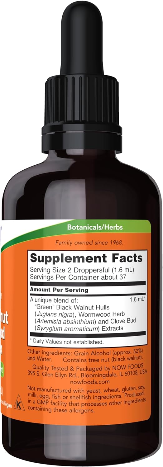 NOW Foods "Green" Black Walnut Wormwood Complex Liquid, 2 fl. oz. 24Hr Smart