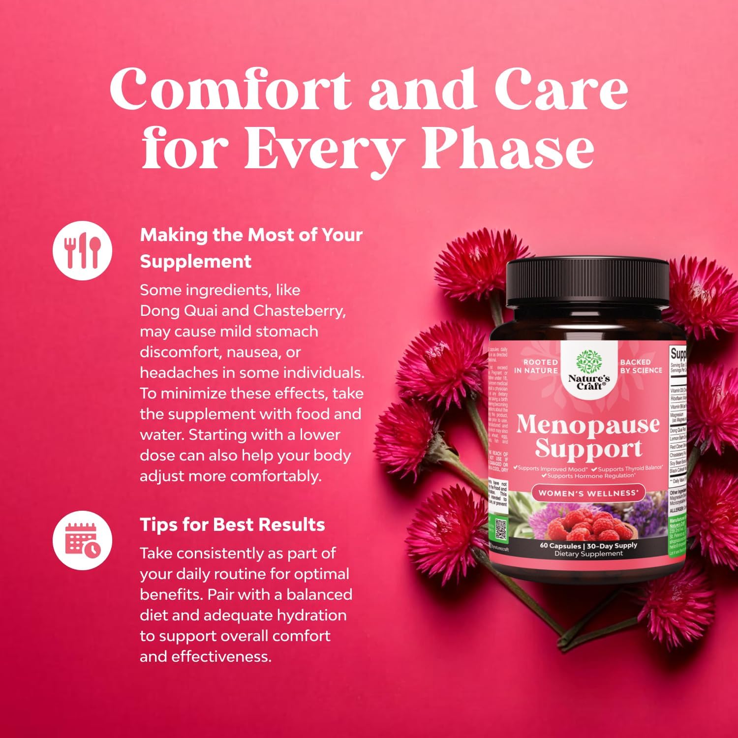 Complete Herbal Menopause Supplement for Women - Female Hormone Balance Capsules for Night Sweats, Hot Flashes & Mood Swings with Dong Quai, Chaste Berry & Black Cohosh Root - 60 Count Pack 24Hr Smart