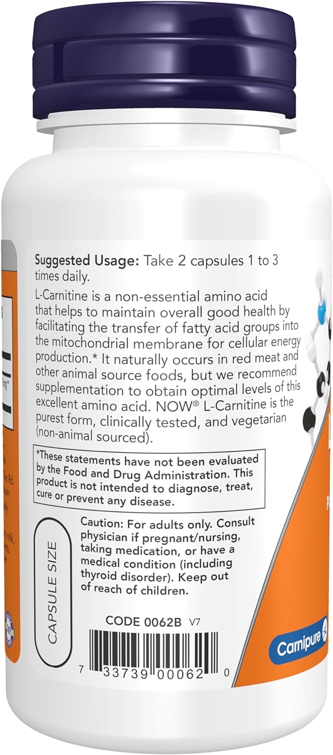 NOW Foods L-Carnitine, 250 mg, 60 Veg Capsules 24Hr Smart