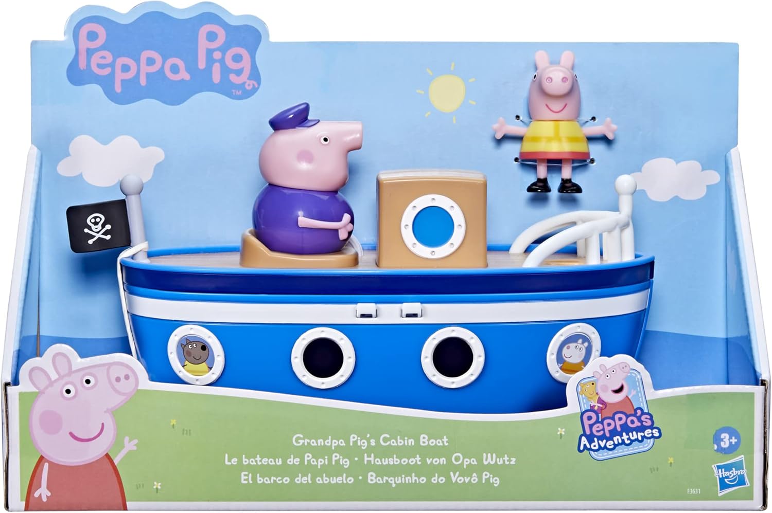 Peppa Pig Peppa’s Adventures Grandpa Pig’s Cabin Boat Vehicle Preschool Toy: 1 Figure, Removable Deck, Rolling Wheels, for Ages 3 and Up 24Hr Smart