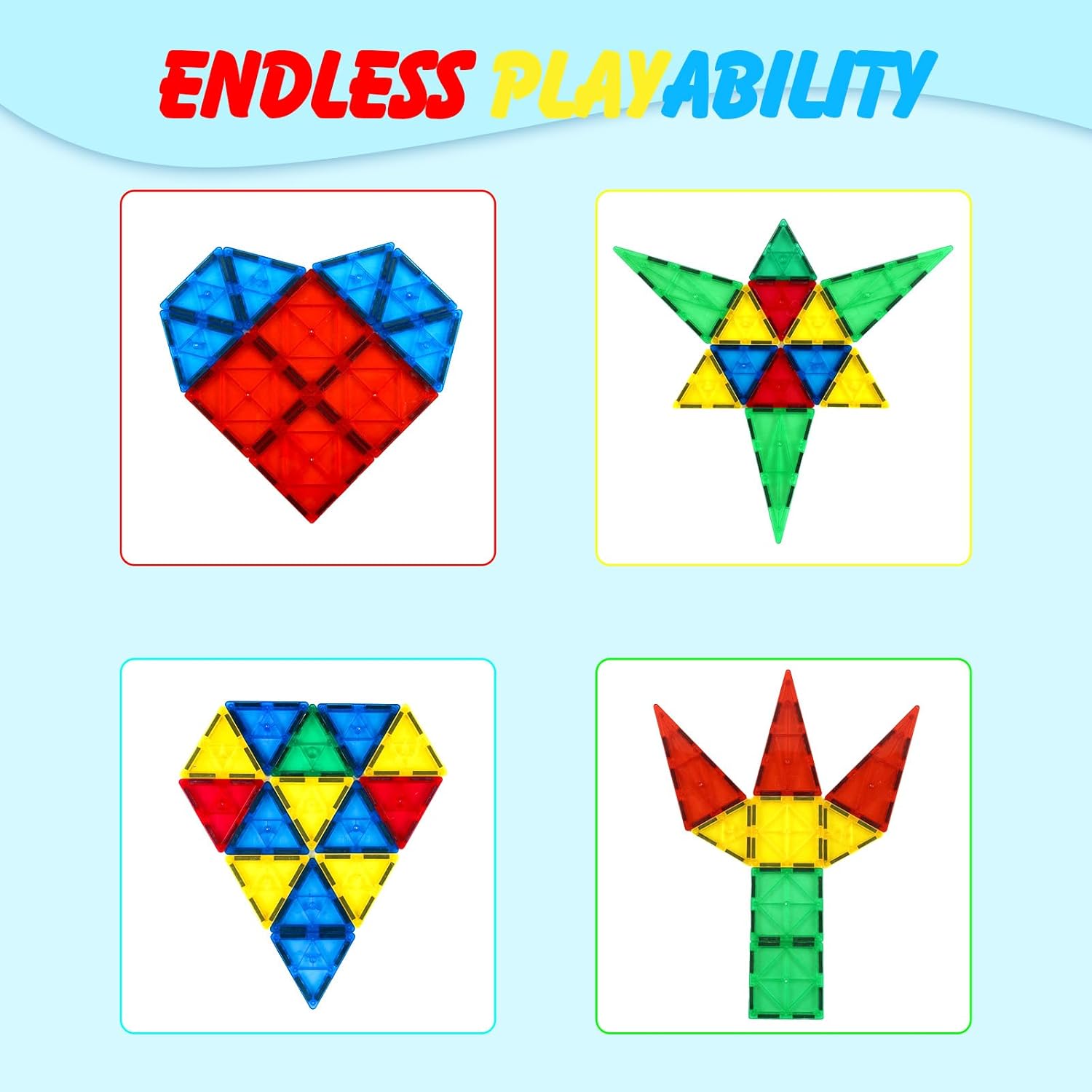 Gemmicc Magnetic Tiles 100 PCS with 2 Cars, STEM Approved Educational Magnet BuildingToys, Magnet Puzzles Stacking Blocks for Boys Girls 24hrsmart