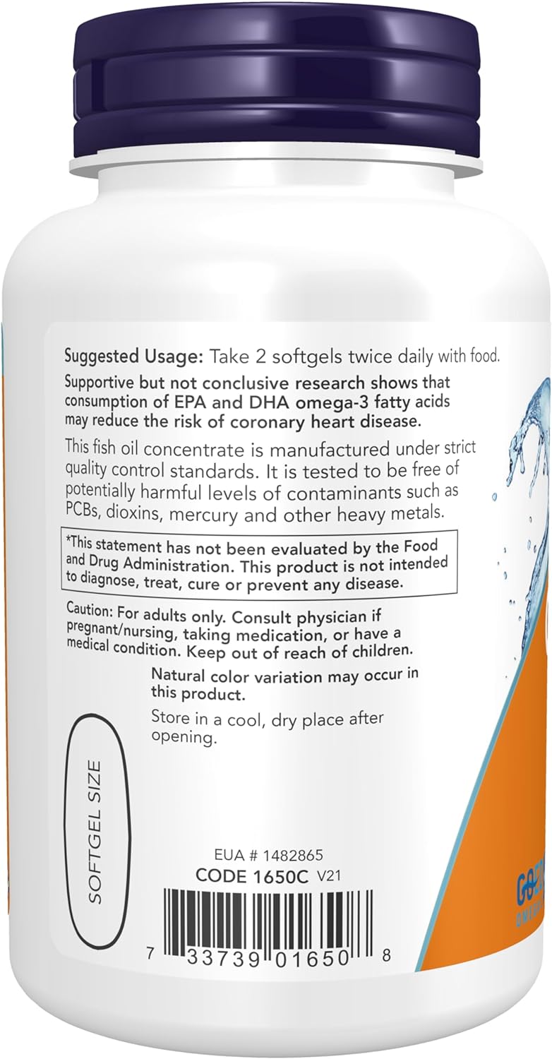 NOW Foods Omega-3 Fish OIl, 1000 mg, 100 Softgels 24Hr Smart