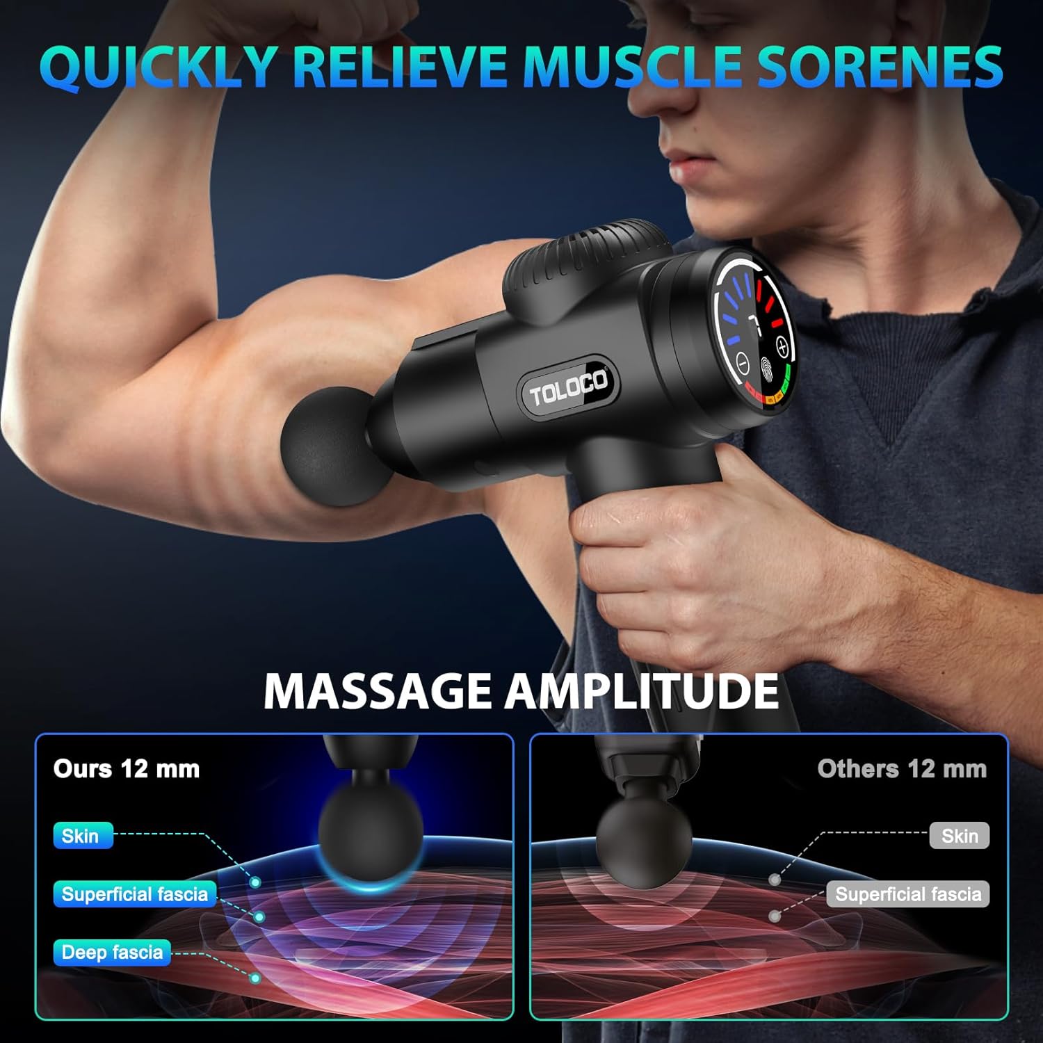 TOLOCO Massage Gun, Deep Tissue Back Massage for Athletes for Pain Relief, Percussion Massager with 10 Massages Heads & Silent Brushless Motor, Black 24hrsmart