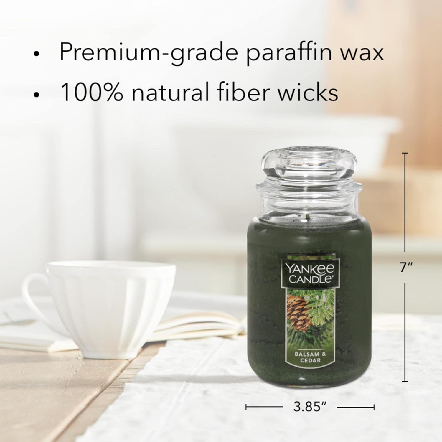Yankee Candle Balsam & Cedar Scented, Classic 22oz Large Jar Single Wick Candle, Over 110 Hours of Burn Time - 24hrsmart