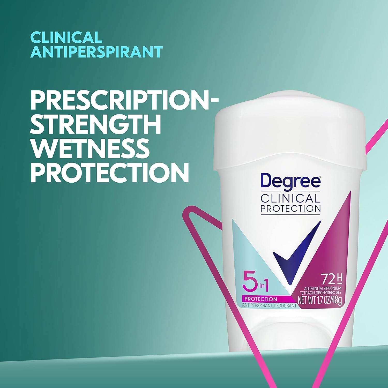 Degree Clinical Protection Antiperspirant Deodorant 72-Hour Sweat & Odor Protection 5-in-1 Antiperspirant for Women 1.7 oz - 24hrsmart