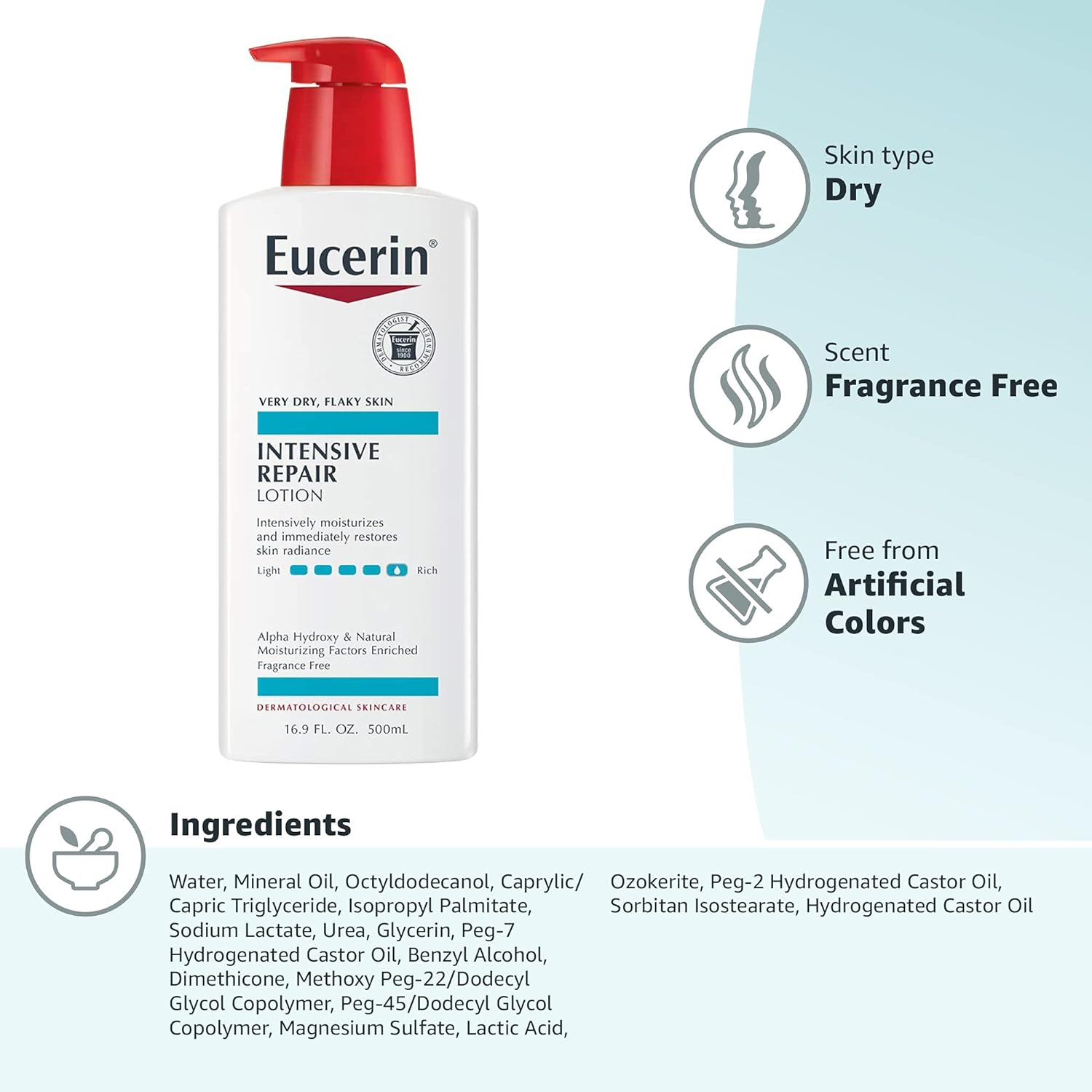 Eucerin Intensive Repair Body Lotion, Lotion for Very Dry Skin, 16.9 Fl Oz Pump Bottle - 24hrsmart