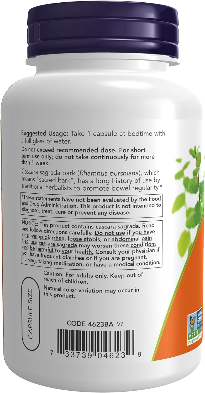 NOW Foods Cascara Sagrada, 450 mg, 100 Veg Capsules 24Hr Smart