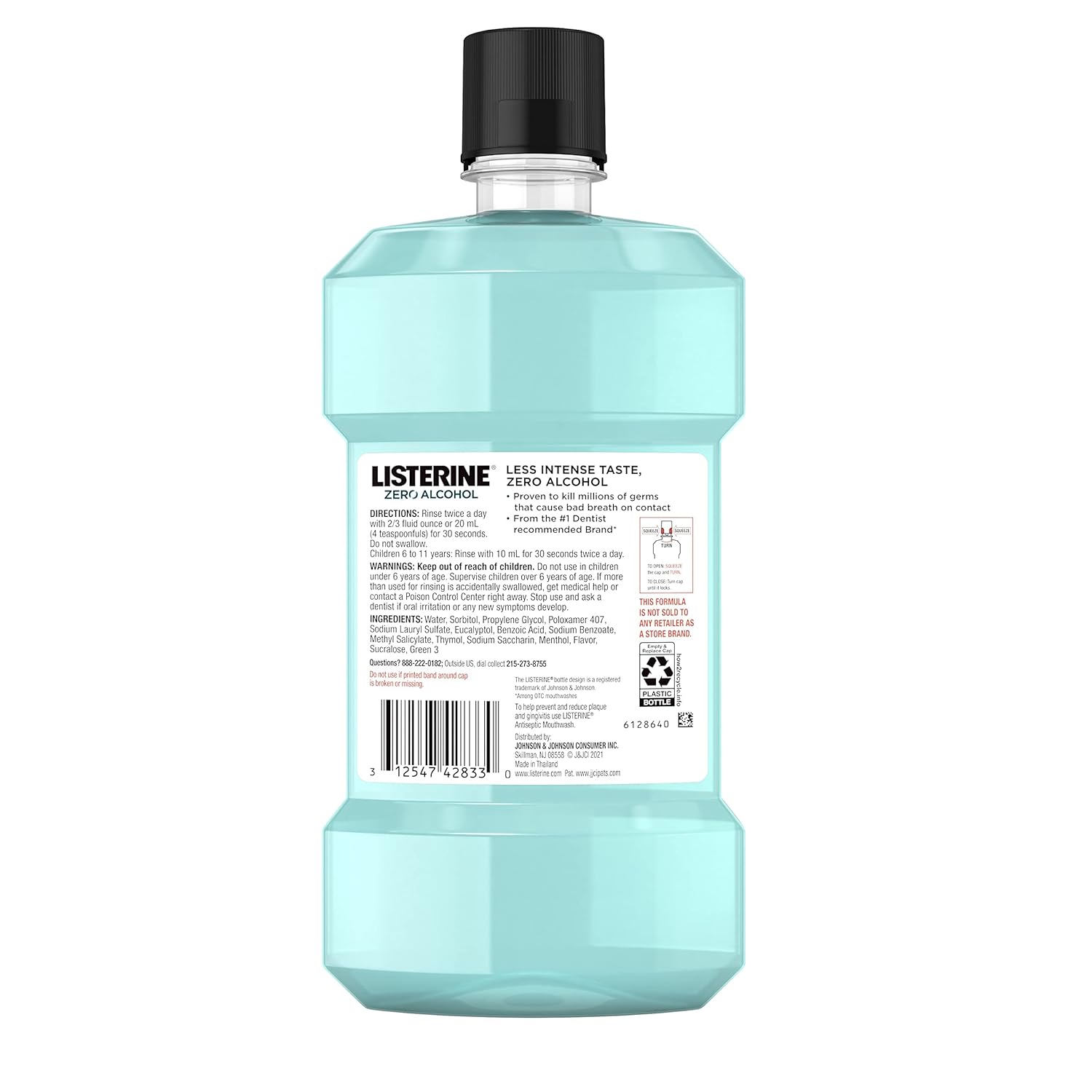 Listerine Zero Alcohol Mouthwash, Alcohol-Free Oral Rinse to Kill 99% of Germs That Cause Bad Breath for Fresh Breath & Clean Mouth, Less Intense Taste, Cool Mint Flavor, 1 L 24Hr Smart