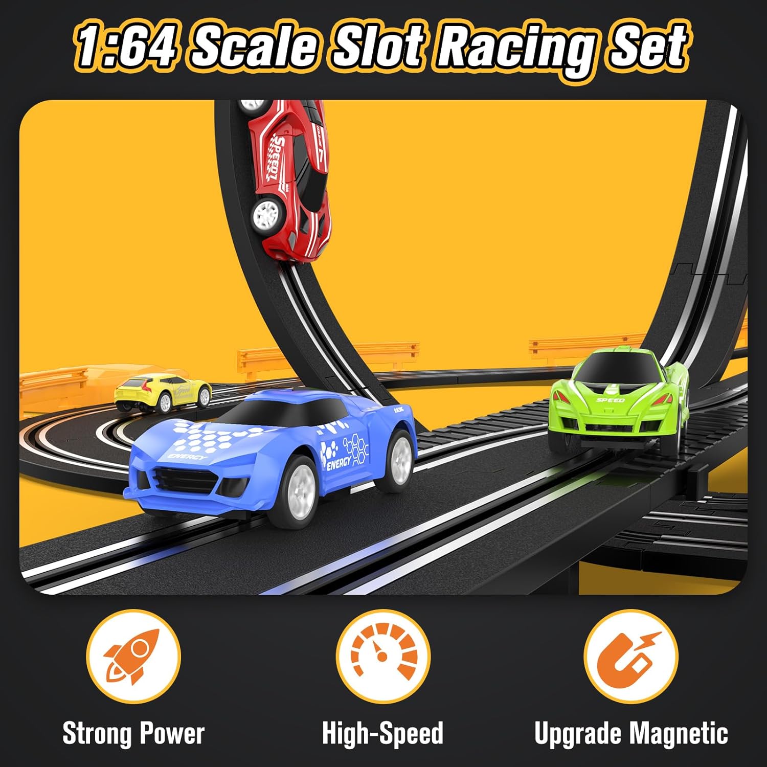 Slot-Car-Race-Track-Sets for Boys Kids, Battery or Electric Race Car Track with 4 High-Speed Slot Cars, Dual Racing Game 2 Hand Controllers Circular Overpass Track, Toys Gifts for 6-8 8-12 Boys Girls 24hrsmart