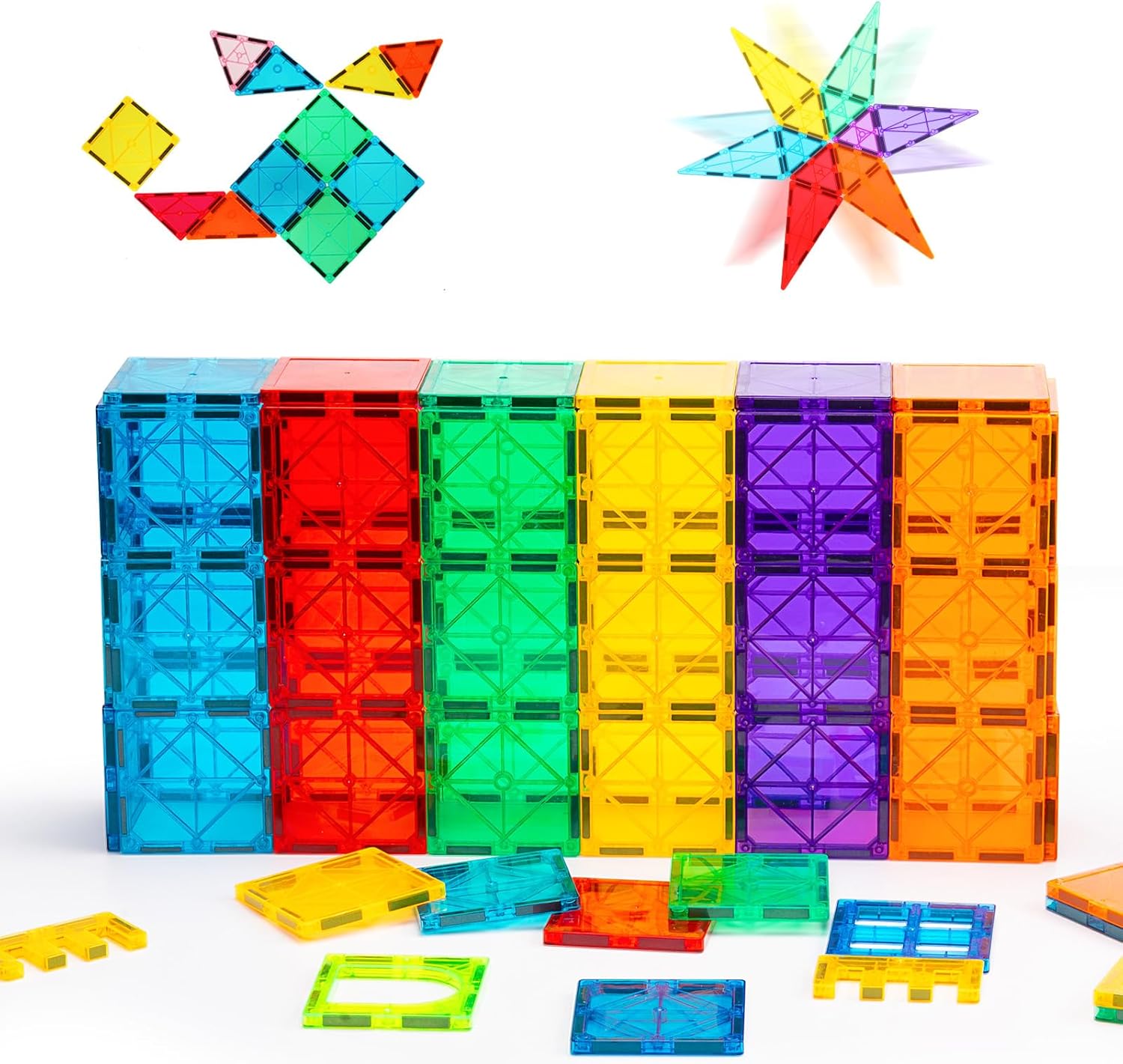 Gemmicc Magnetic Tiles 100 PCS with 2 Cars, STEM Approved Educational Magnet BuildingToys, Magnet Puzzles Stacking Blocks for Boys Girls 24hrsmart