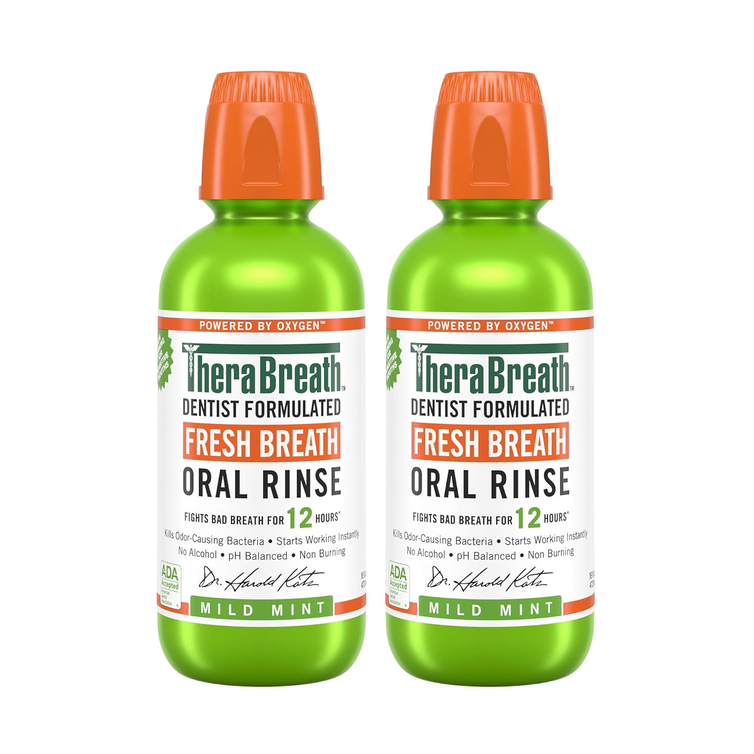 TheraBreath Fresh Breath Mouthwash, Mild Mint Flavor, Alcohol-Free, 16 Fl Oz (2-Pack) - 24hrsmart