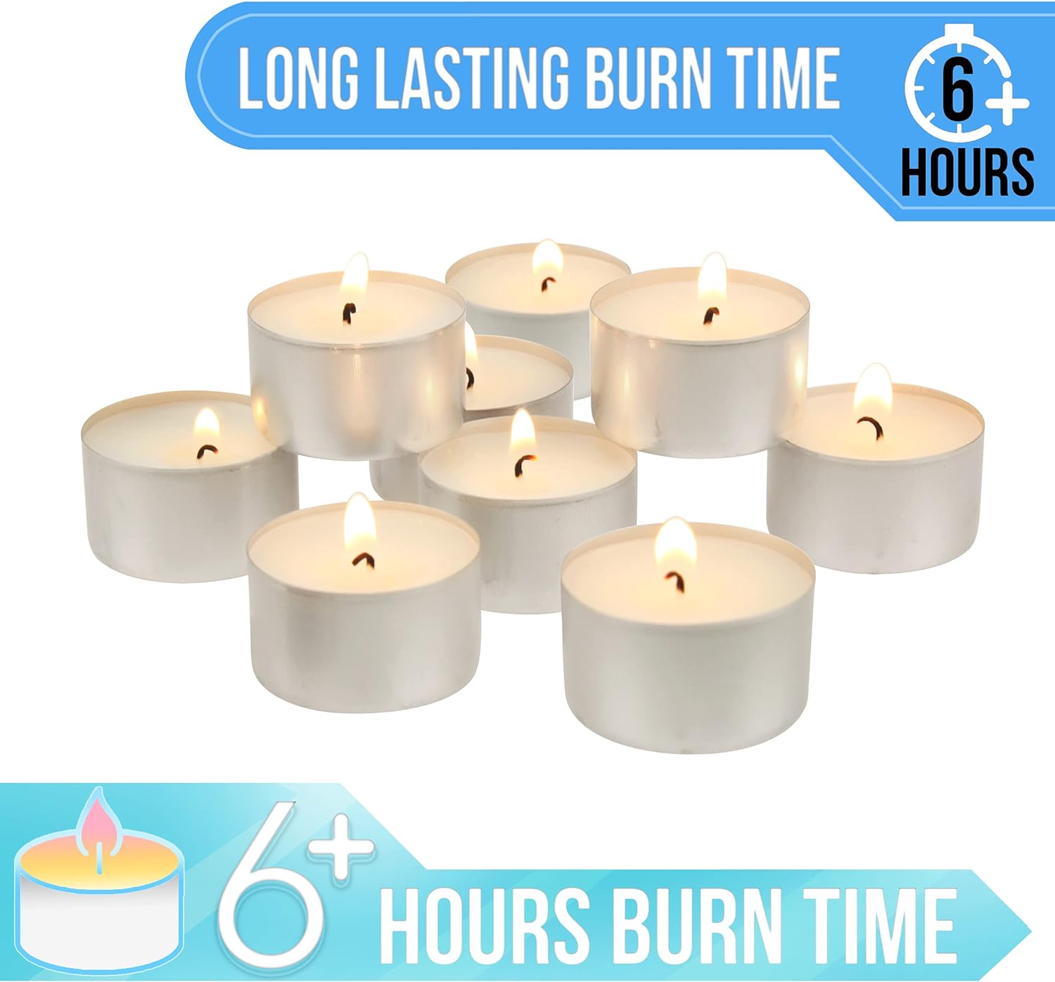 Stonebriar Long Burning Tea Light Candles, 6 to 7 Hour Extended Burn Time, White, Unscented, Bulk 200-Pack (SM-TL200) - 24hrsmart