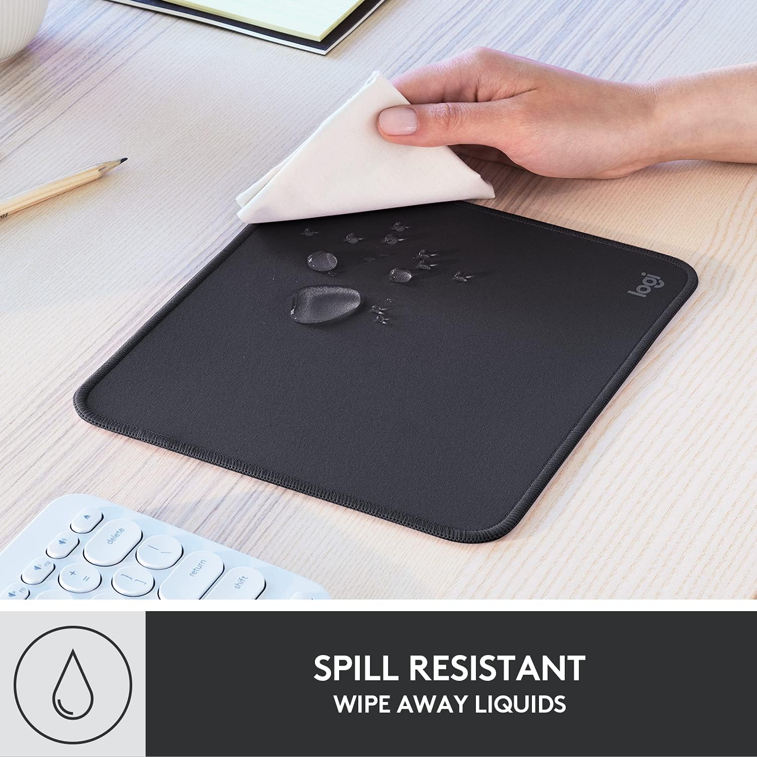 Logitech Mouse Pad - Studio Series, Computer Mouse Mat with Anti-Slip Rubber Base, Easy Gliding, Spill-Resistant Surface, Durable Materials, Portable, in a Fresh Modern Design, Graphite - 24hrsmart