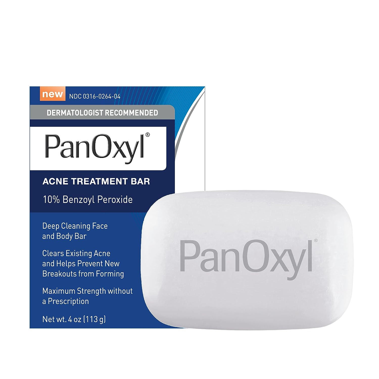 PanOxyl Acne Treatment Bar with 10% Benzoyl Peroxide, Maximum Strength Acne Bar Soap for Face, Chest and Back, Benzoyl Peroxide Bar Soap Body Wash, Vegan, For Acne Prone Skin, 4 oz