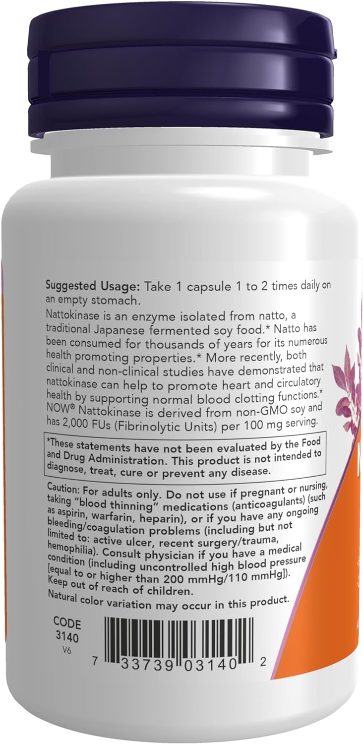 NOW Foods Nattokinase, 100 mg, 60 Veg Capsules 24Hr Smart