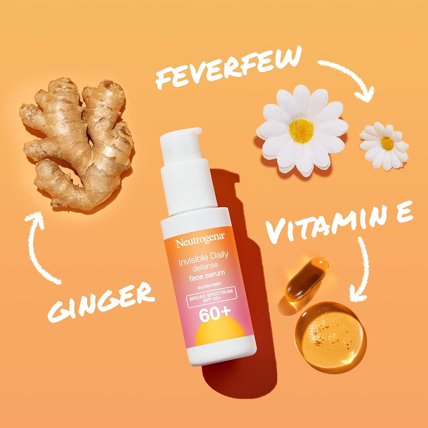 Neutrogena Invisible Daily Defense Face Serum with Broad Spectrum SPF 60+ to Help Even Skin Tone, Oil-Free, Non-Greasy, Antioxidant Complex for Environmental Aggressors, 1.7 fl. Oz - 24hrsmart