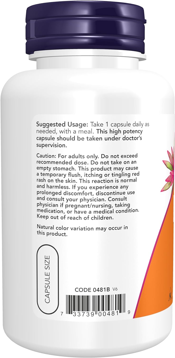 NOW Foods Niacin, 500 mg, 100 Capsules 24Hr Smart