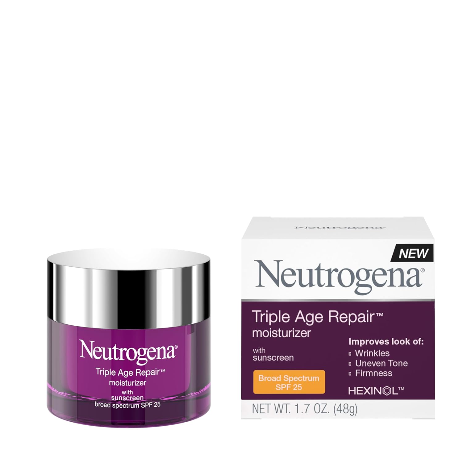 Neutrogena Triple Age Repair Face Moisturizer with SPF 25, 1.7 oz Jar, Anti-Aging Face Cream, SPF Moisturizer & Neck Cream, Anti Wrinkle Lotion for Dark Spots, Glycerin & Shea Butter 24hrsmart