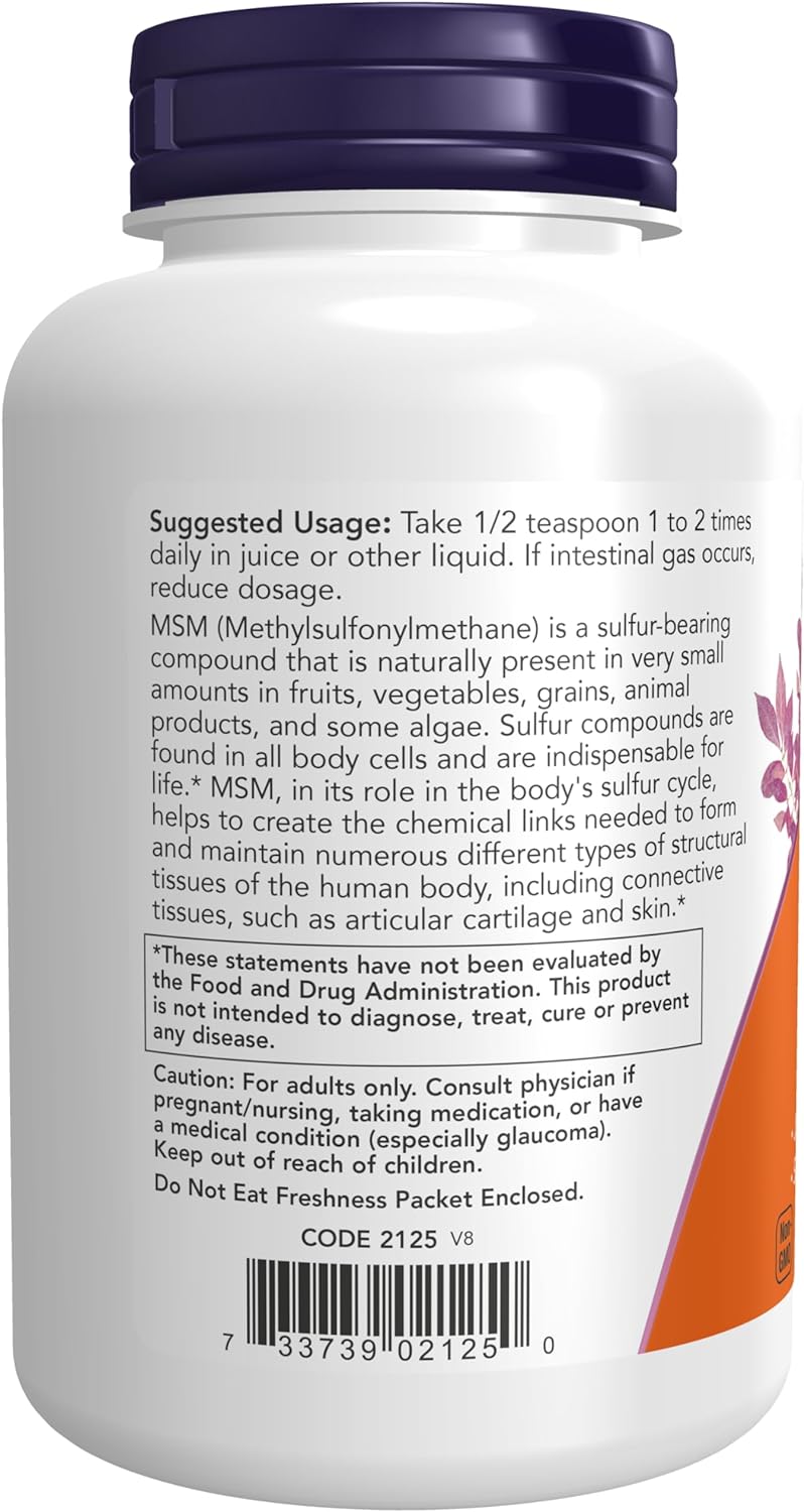 NOW Foods MSM, 1800 mg, 8 oz Powder 24Hr Smart