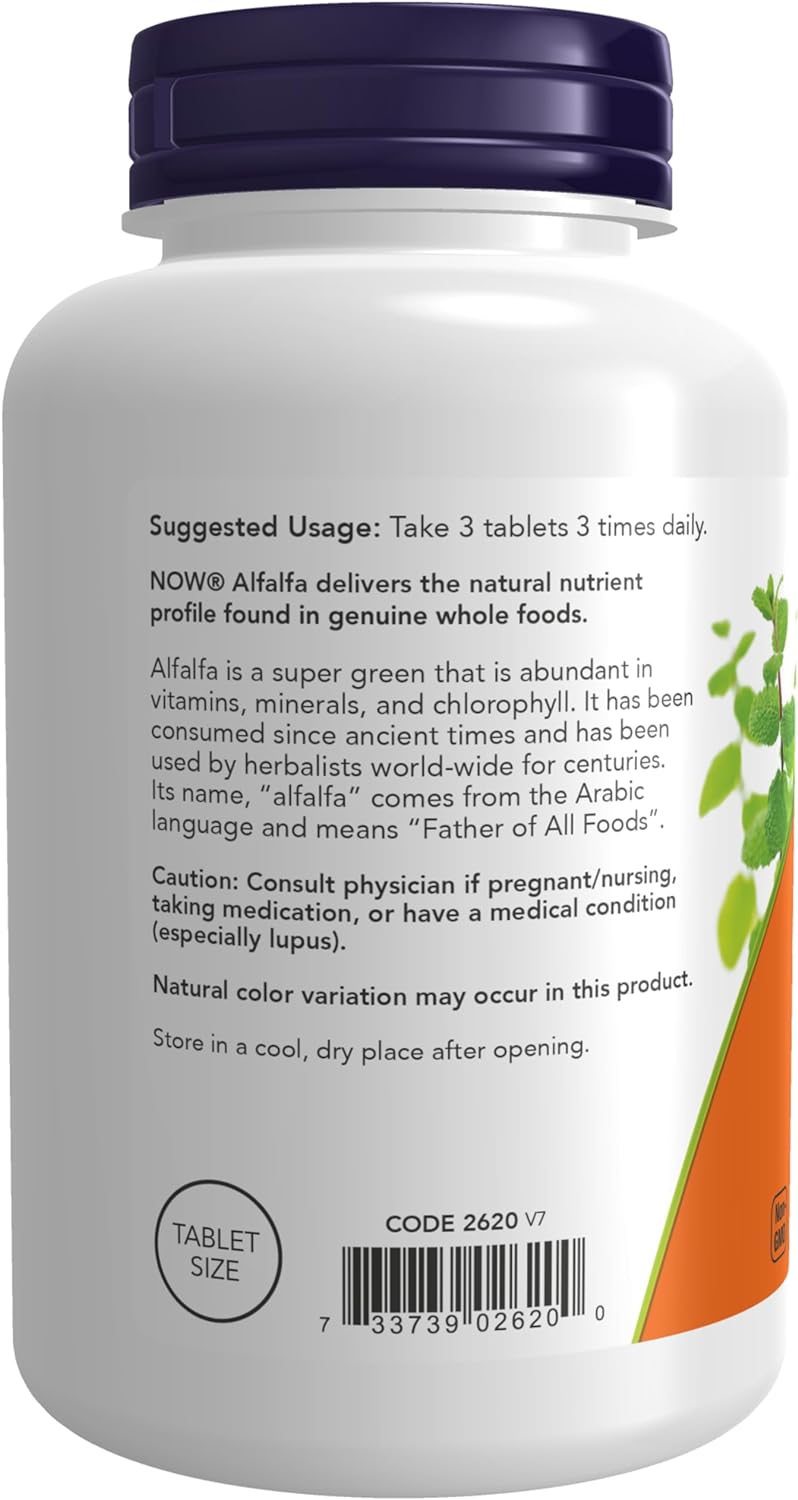 NOW Foods Alfalfa, 650 mg, 250 Tablets 24Hr Smart