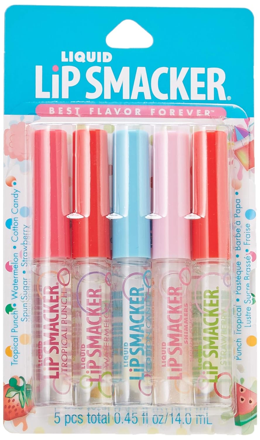 Lip Smacker Liquid Flavored Lip Gloss Friendship Pack |Tropical Punch, Watermelon, Cotton Candy, Sugar, Strawberry | Stocking Stuffer | Christmas Gift, Set of 5