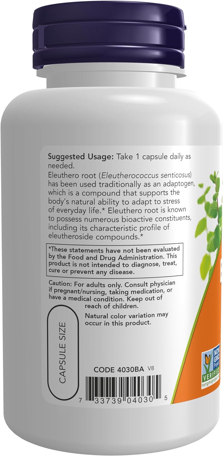 NOW Foods Eleuthero, 500 mg, 100 Veg Capsules 24Hr Smart