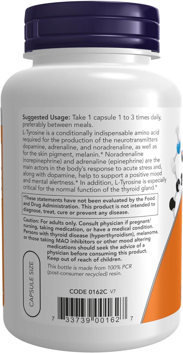 NOW Foods L-Tyrosine, 500 mg, 120 Capsules 24Hr Smart