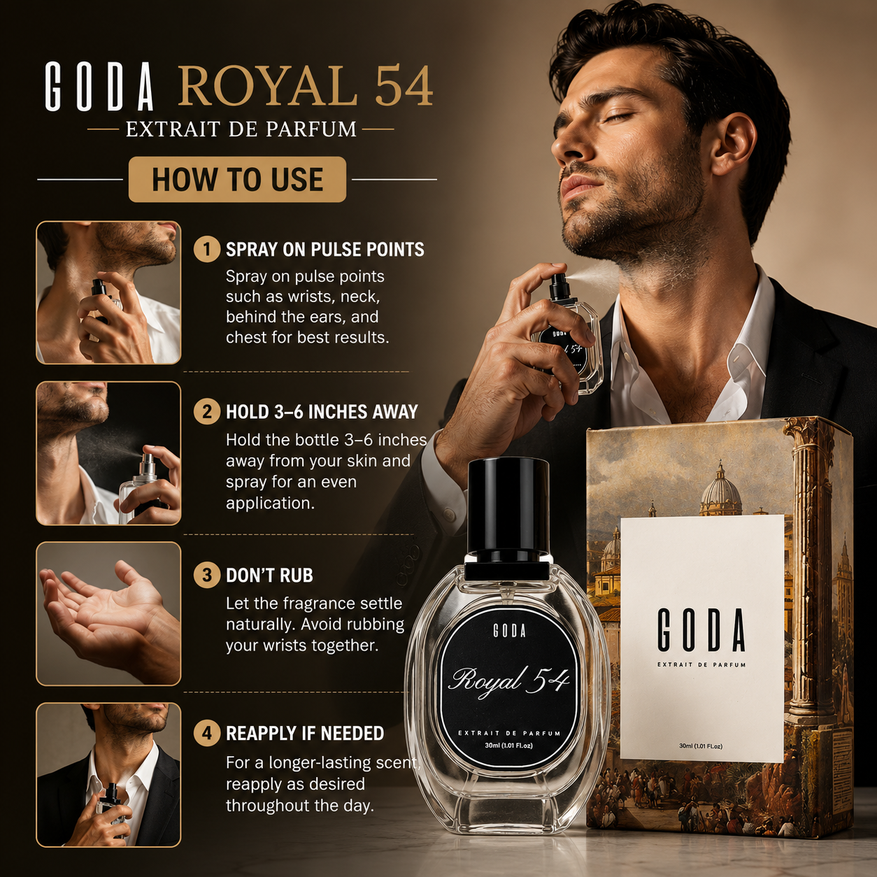 GODA Royal 54 Extrait de Parfum limited edition luxury fragrance bottle and packaging