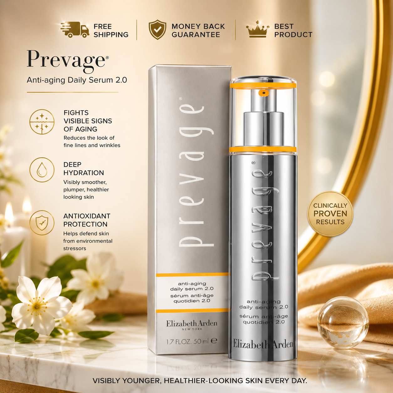 Elizabeth Arden Prevage Anti-Aging Daily Serum 2.0 for Women, Brightening & Dark Spot Correcting Skincare - 1.7 oz - 24hrsmart