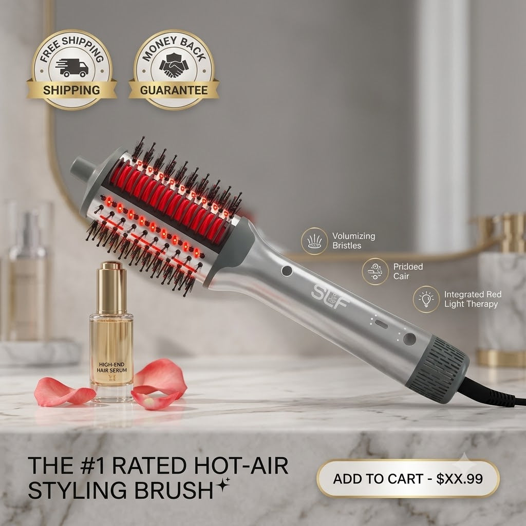 SLF Red Light Therapy 5-in-1 Ionic Dry Hair Brush & Heat Comb