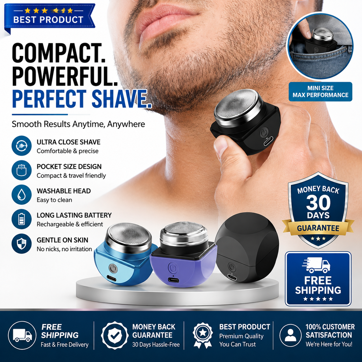Mini Shaver Portable Electric Shaver, Electric Razor for Men, Barber Supplies El - 24hrsmart