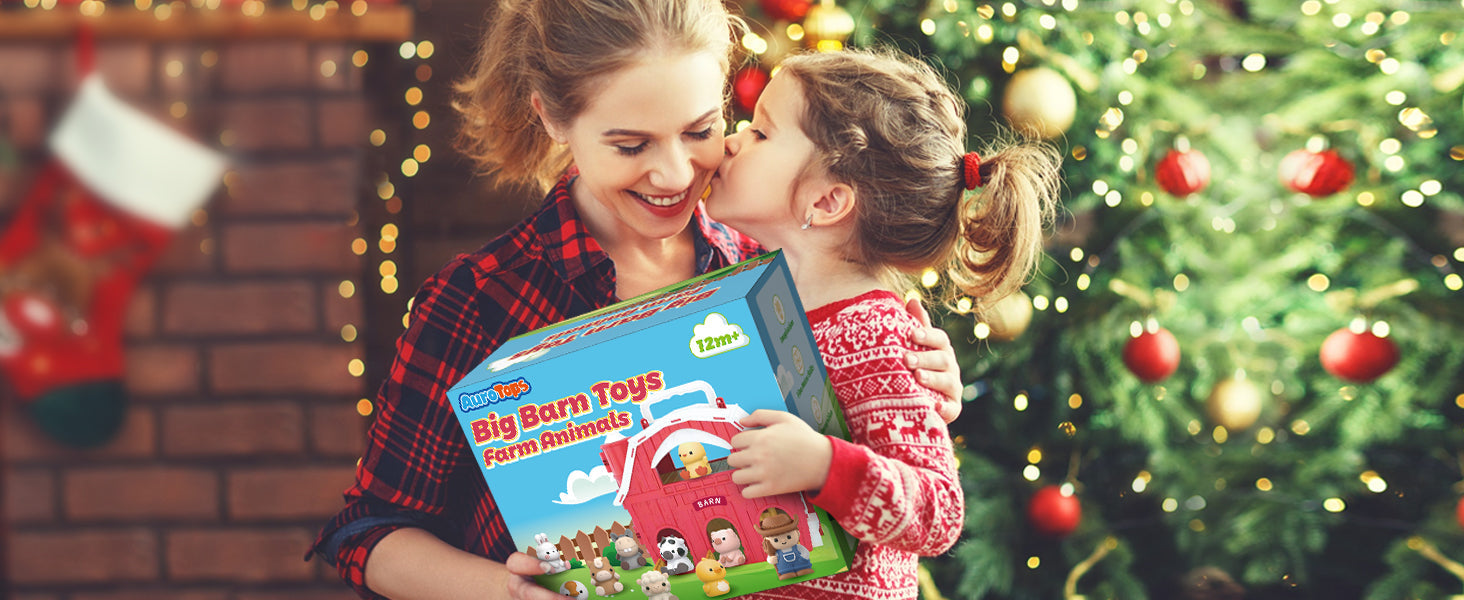 Toys for 1 2 3 Years Old Boys and Girls, Big Barn Toy with Farm Animal, Preschool Montessori Toy, Farm Playset with Big Red Barn & Farmer 24hrsmart
