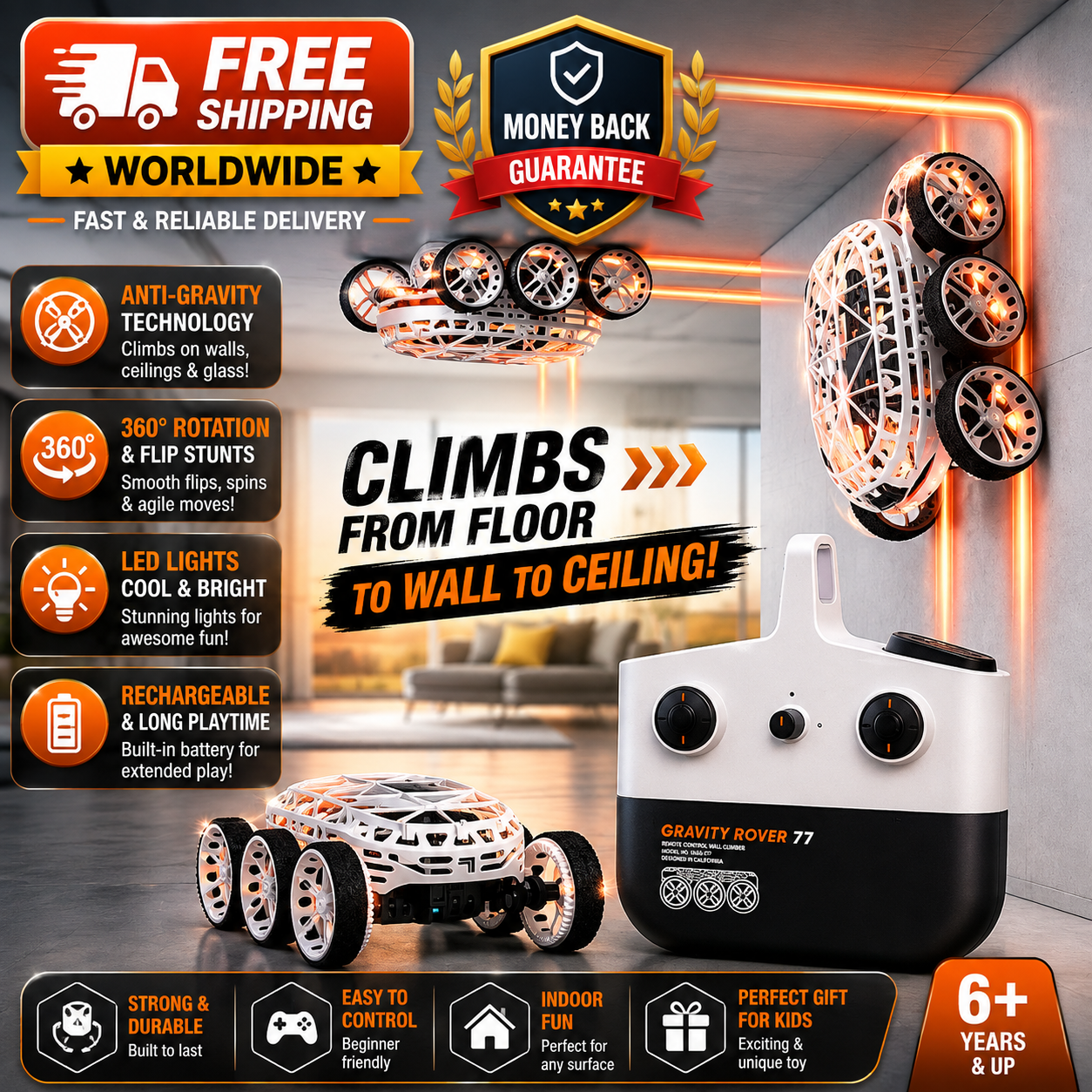 Sharper Image Remote Control (RC) Gravity Rover Wall-Ceiling Climber - 24hrsmart