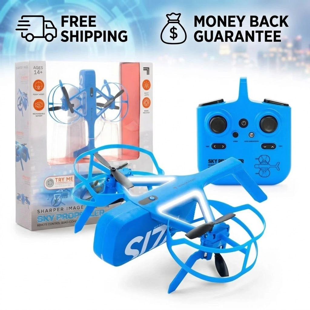 Sharper Image Sky Propeller Remote Control RC Quadcopter Drone Blue - LED - 24hrsmart