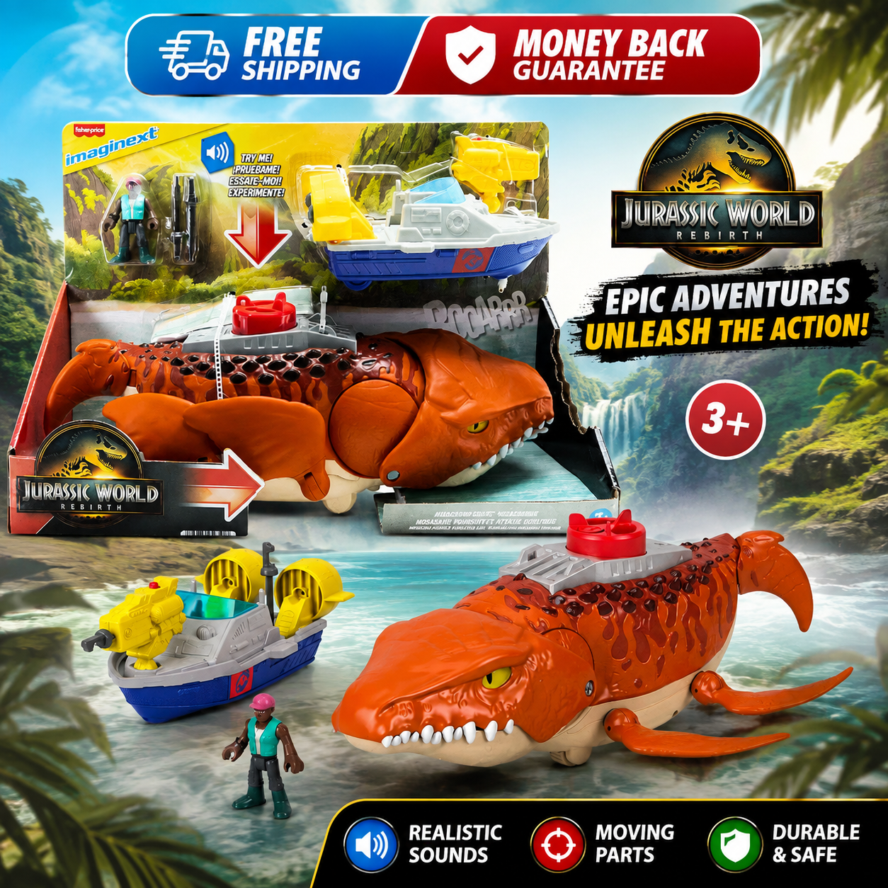 Fisher-Price Imaginext Jurassic World Rebirth Aqua Chomp Chase - 24hrsmart