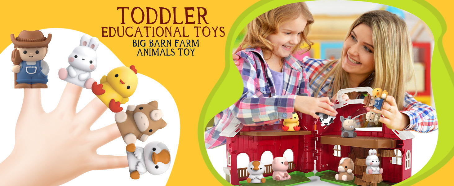 Toys for 1 2 3 Years Old Boys and Girls, Big Barn Toy with Farm Animal, Preschool Montessori Toy, Farm Playset with Big Red Barn & Farmer 24hrsmart