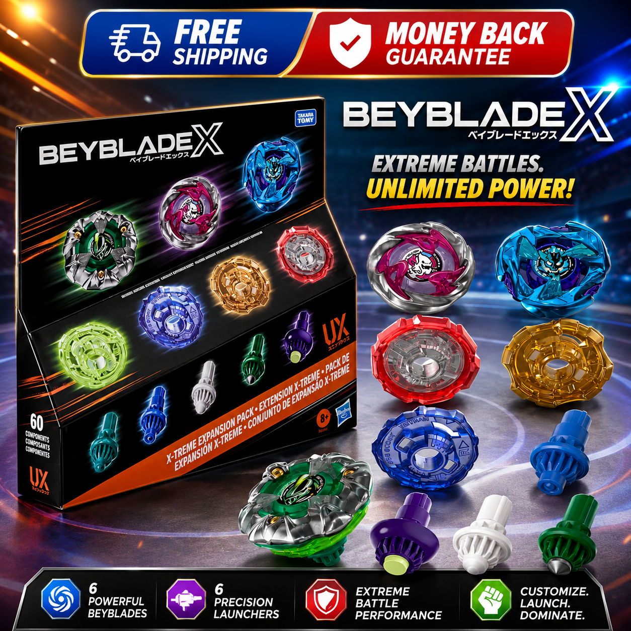 Beyblade X X-treme Expansion Pack, 3 Blades, 4 Ratchets, 5 Bits, Ages 8+ N-A1R1S - 24hrsmart