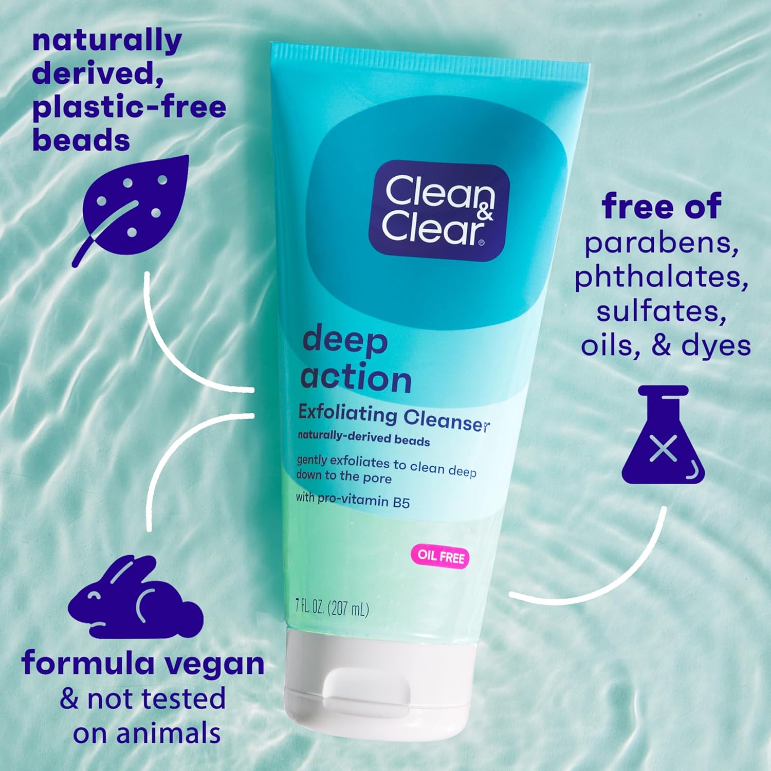 Clean & Clear Oil-Free Deep Action Exfoliating Facial Scrub, Cooling Face Wash for Deep Pore Cleansing, 7 oz 24Hr Smart