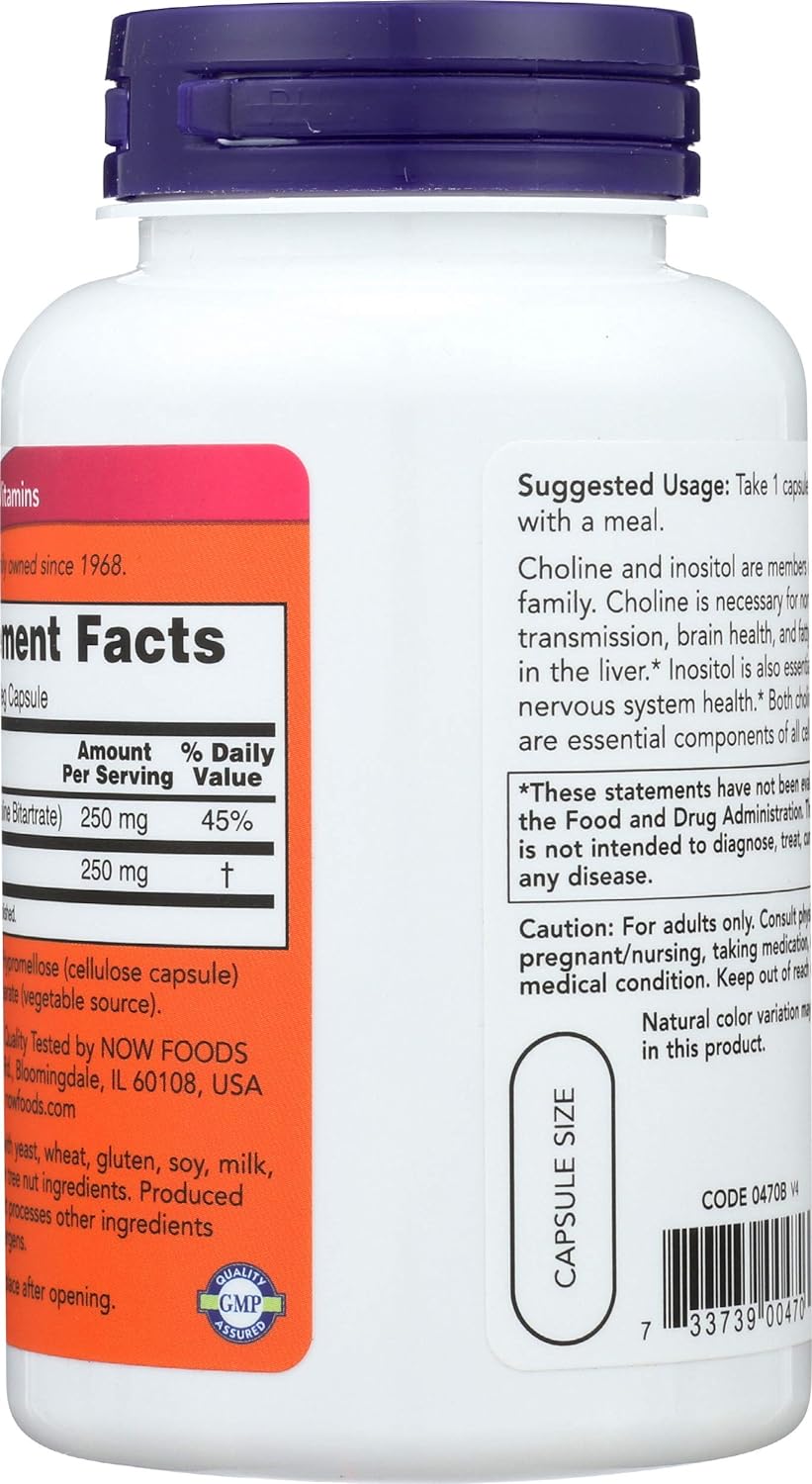 NOW Foods Choline & Inositol, 500 mg, 100 Capsules 24Hr Smart