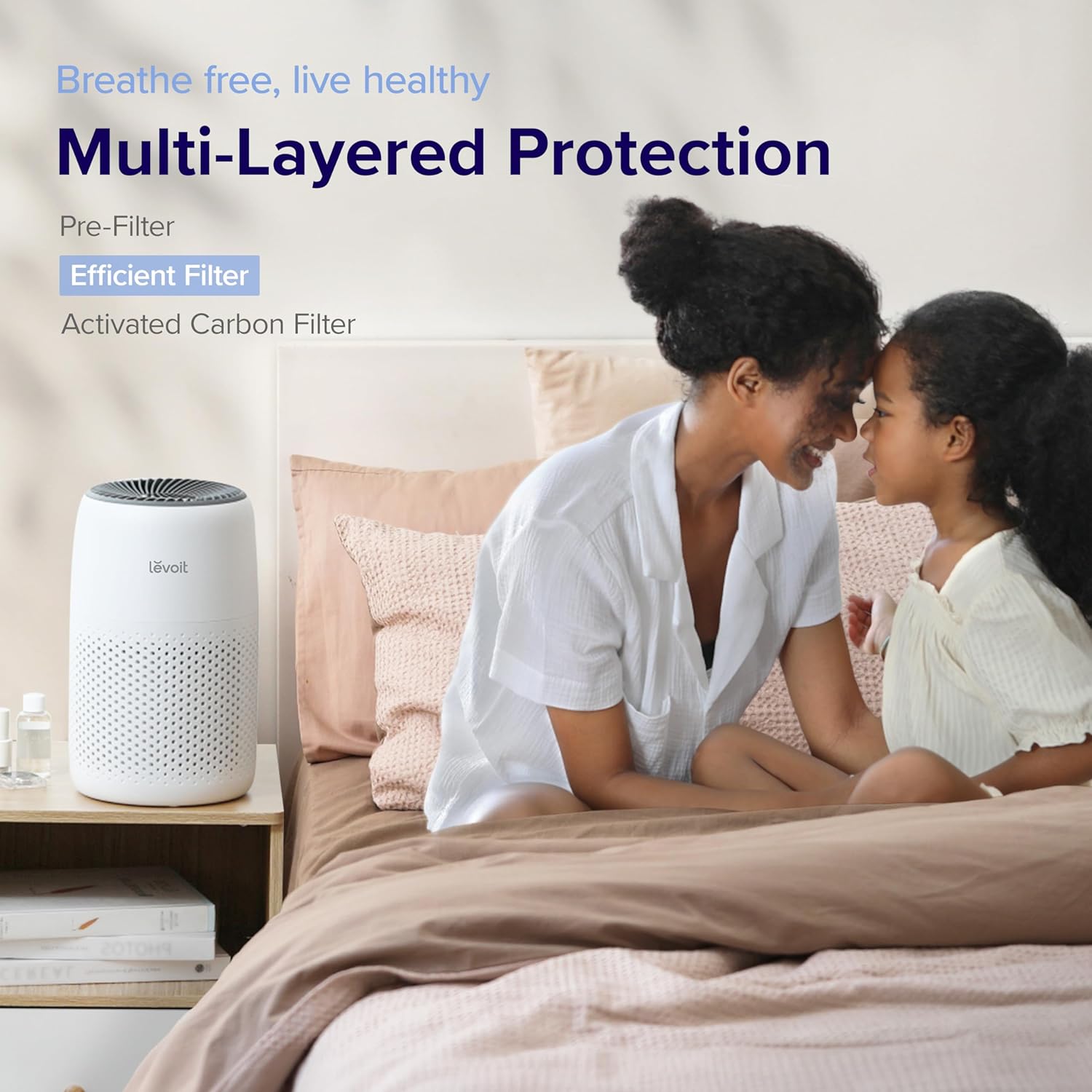 LEVOIT Air Purifiers for Bedroom Home, 3-in-1 Filter Cleaner with Fragrance Sponge for Better Sleep, Filters Smoke, Allergies, Pet Dander, Odor, Dust, Office, Desktop, Portable, Core Mini, White 24Hr Smart