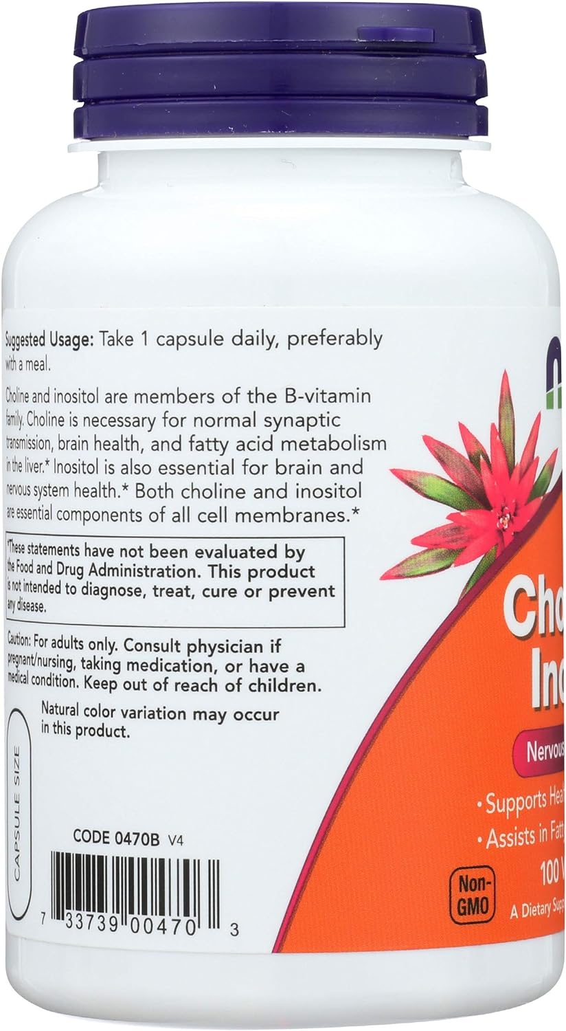 NOW Foods Choline & Inositol, 500 mg, 100 Capsules 24Hr Smart