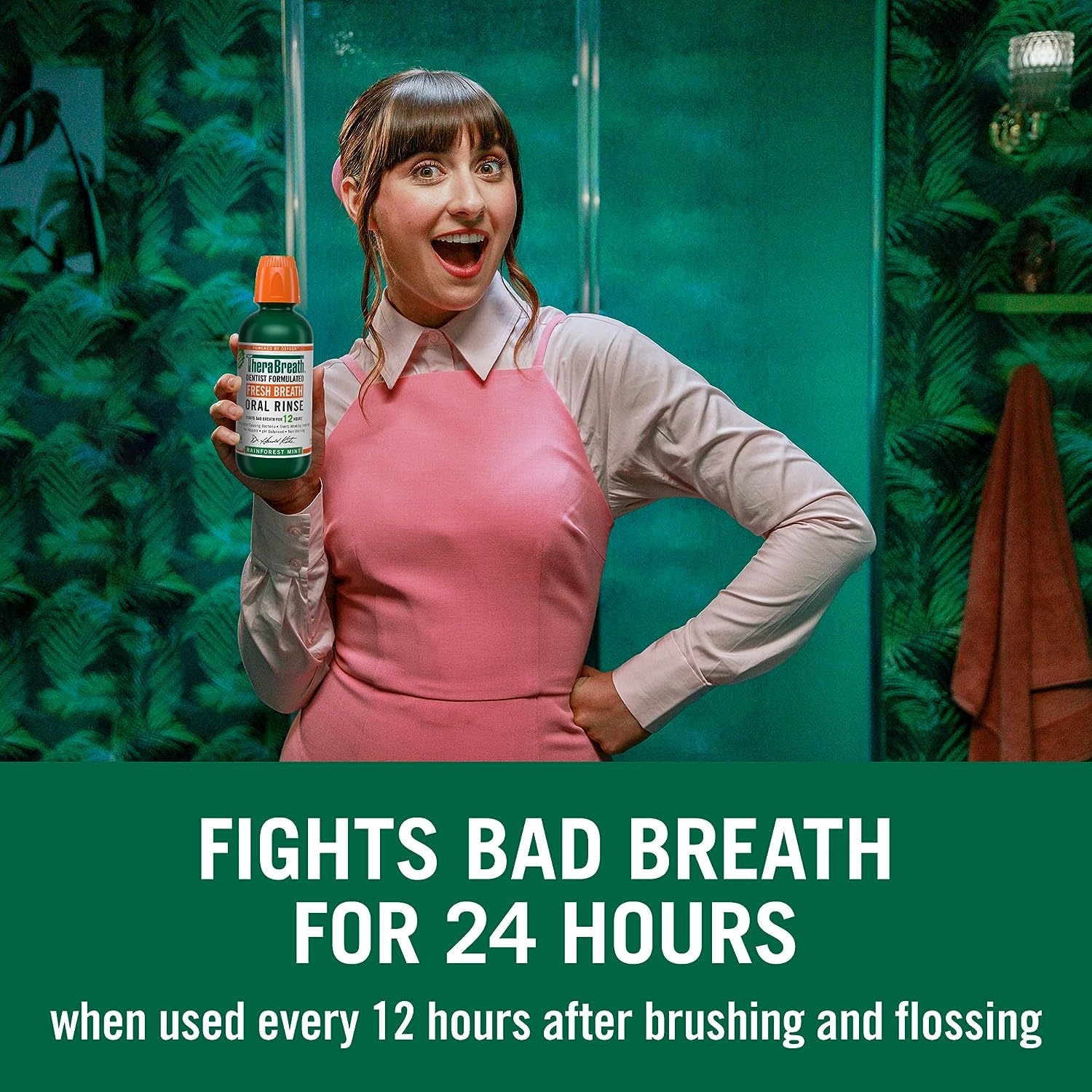 TheraBreath Fresh Breath Mouthwash, Rainforest Mint, Alcohol-Free, 16 Fl Oz (2-Pack)