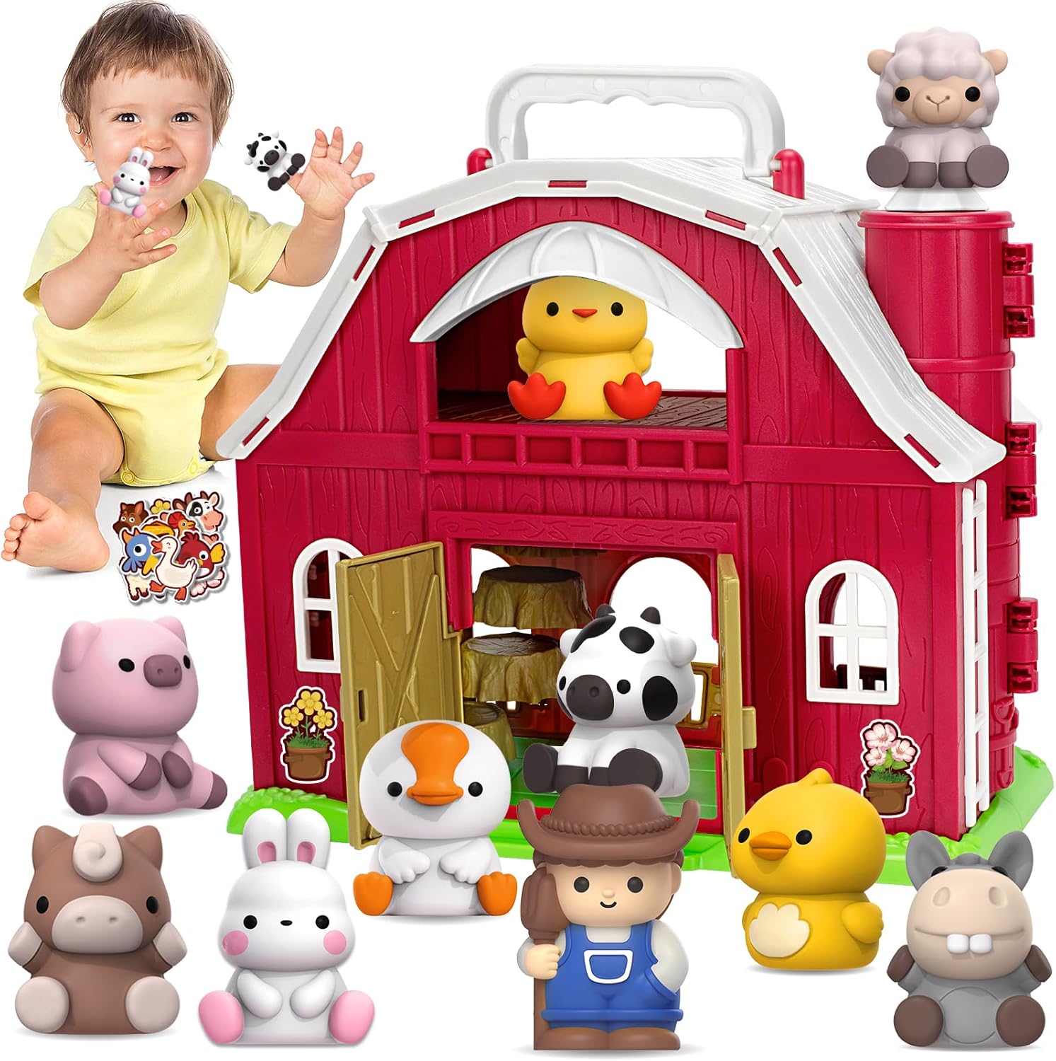 KMUYSL Toys for 1 2 3 Years Old Boys Girls, Big Red Barn Farm Animal Playset for Boys Girls, Learning Toys, Montessori Toys, Christmas Birthday Easter Gift for Baby Kids Toddlers Age 12-18 Months 24hrsmart