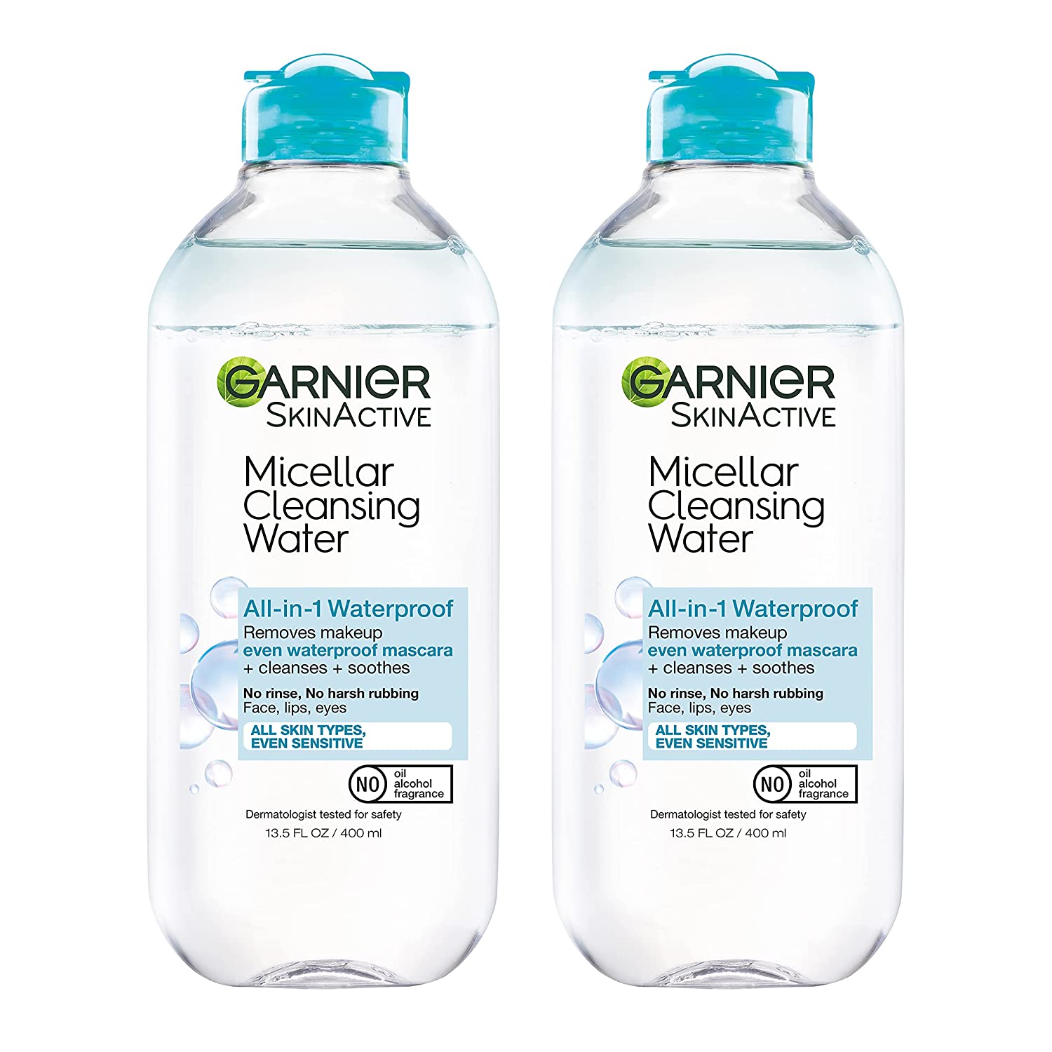 Garnier SkinActive Micellar Water For Waterproof Makeup, Facial Cleanser & Makeup Remover, 13.5 Fl Oz (400mL), 2 Count (Packaging May Vary)