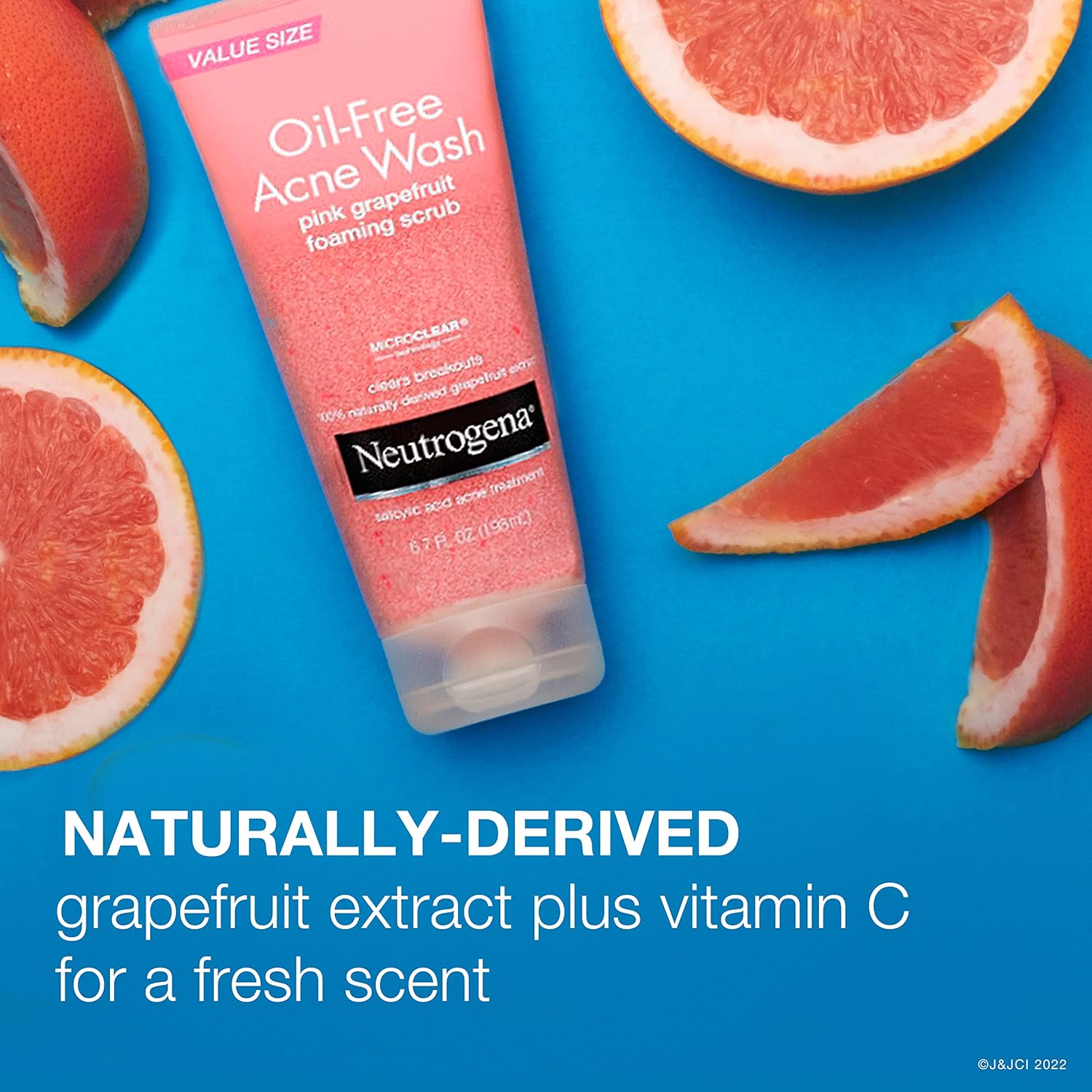 Neutrogena Oil Free Pink Grapefruit Acne Treatment Face Wash with Vitamin C, 2% Salicylic Acid, Gentle Foaming Facial Scrub to Treat & Prevent Breakouts, 6.7 Fl Oz, Pack of 3 - 24hrsmart